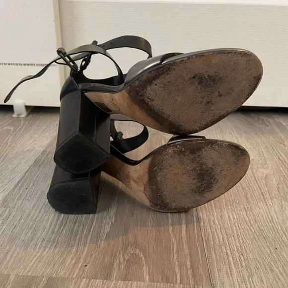 Vince Lana Metallic Chunky Block Heels Colorblock Double-Buckle Sandals Sz 39 - Picture 4 of 5